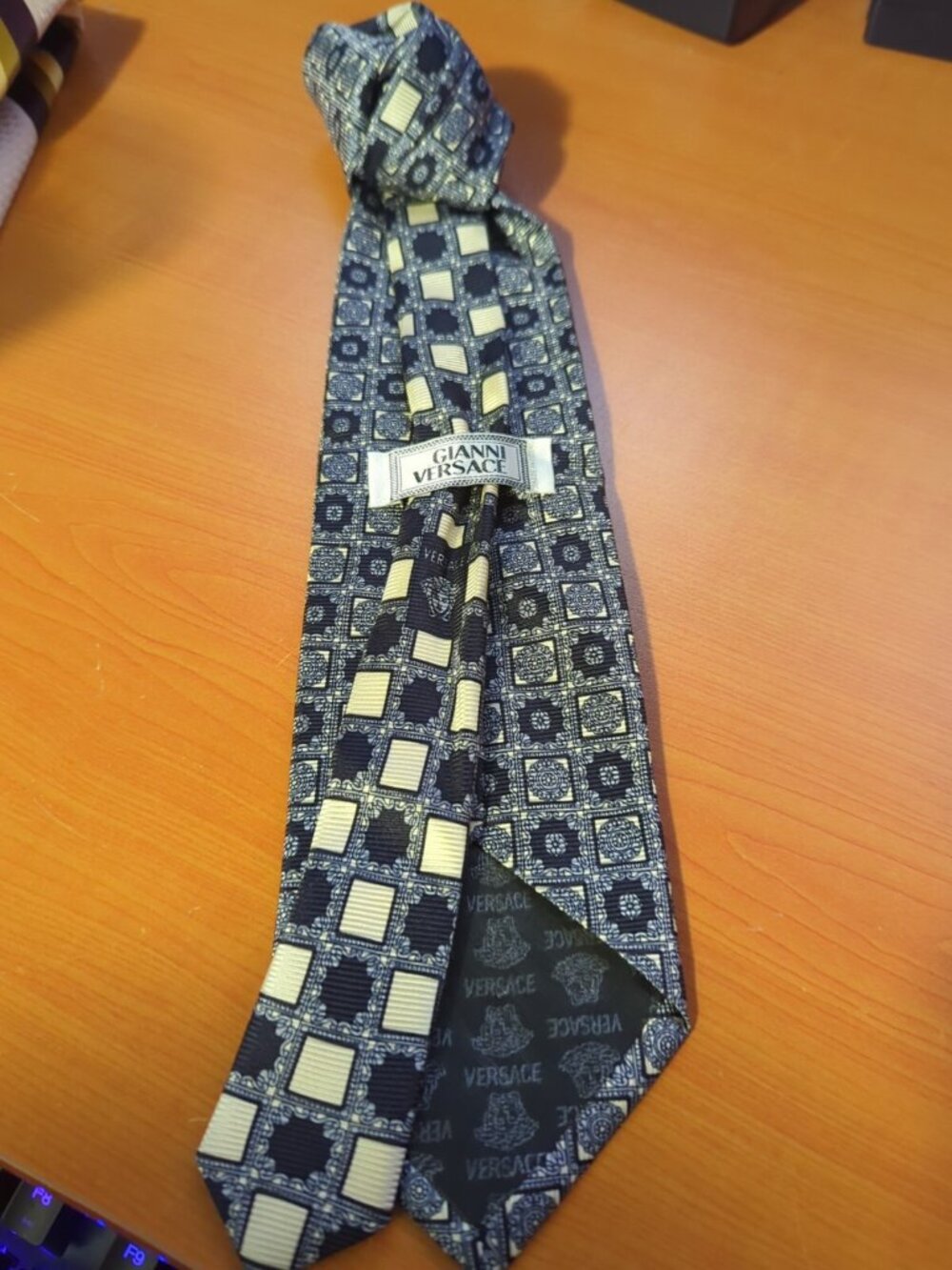 Gianni Versace Tie Medusa Blue Multicolor Geometric 100% Silk Made in Italy